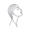 Desenho minimalista do perfil de uma mulher de olhos fechados e cabeça levemente inclinada para trás.