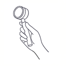 Ilustração minimalista de uma mão segurando um dermatoscópio.